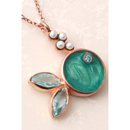 Green Enamel Coated Silver Fish Necklace