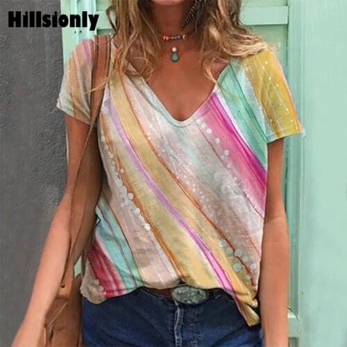 Oversized Print Short Sleeve T Shirt Woman 2021 Ropa Mujer Plus Size Summer Clothes For Women Casaul Tops V Neck T-shirts