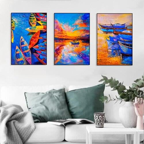Poster Oil Painting Sunset Glow Landscape Canvas Painting Wall Art Home Decoration for Living Room and Bedroom Frameless Style