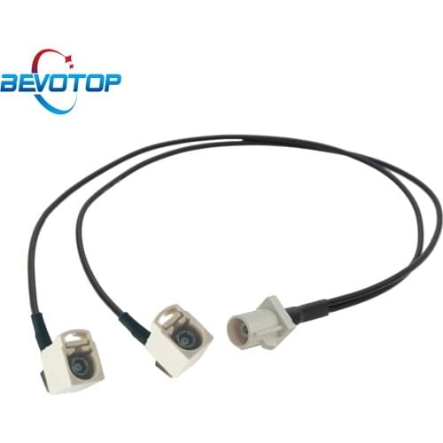 White Fakra B Male to 2 Fakra B Female Right Angle Jack 1 to 2 Y Type Splitter Cable Navigation GPS Antenna Extension Cord