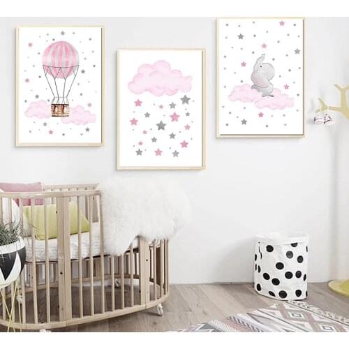 Nordic children poster cloud balloon baby kindergarten wall art canva print painting decorative painting girl bedroom decoration