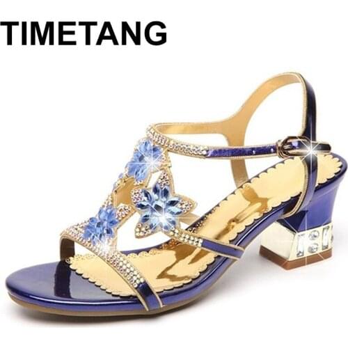 TIMETANG Summer Rhinestone Thick Heels Women Sandals Shoes Sexy Open Toe Shoes Woman High Heels Sandals Platform Big Size
