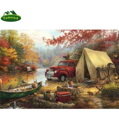 Yumart Full Diamond 5D DIY Diamond Painting by Number"Nice Camping" Embroidery Cross Stitch Rhinestone Mosaic Kits Painting Gift