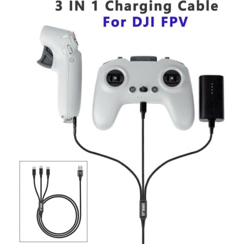 3 in 1 Drone Charging Cable USB to Type-C Cables Nylon 1.2M for DJI FPV Motion Remote Controller Goggles V2 Battery Accessories