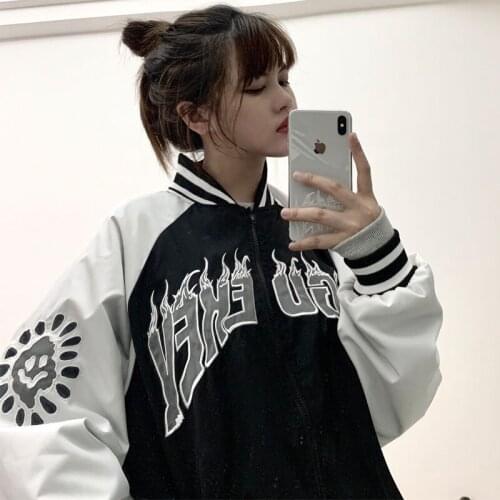 Fried Street Jacket Womens Embroidered Baseball Jacket spring autumn new Korean loose couple pilot jacket women jacket