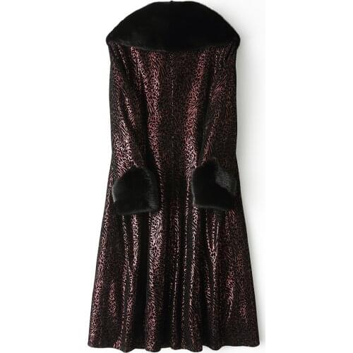 Leather Womens Winter Genuine Sheepskin Coat Long Down Jacket Women Clothes 2020 Real Mink Fur Collar WPHYRF2