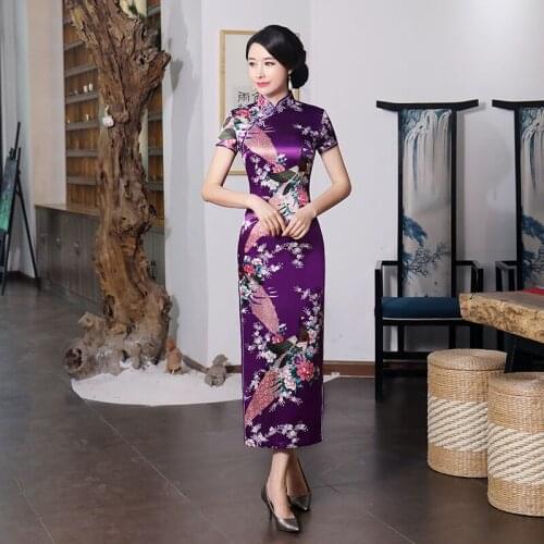 Blue Fashion Chinese Style Cheongsam New Arrival Summer Womens Rayon Long Dress Elegant Slim Qipao Lady Vestidos Plus Size S-6XL