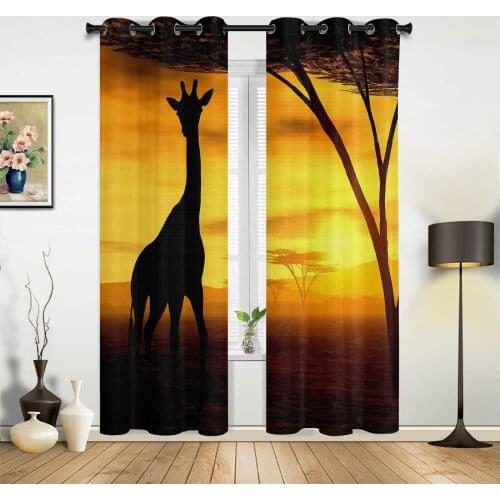 Giraffe Grassland Sky Sun Twilight Curtains for Bedroom Kids Room Living Room Window Curtain Luxury Curtains for Kitchen