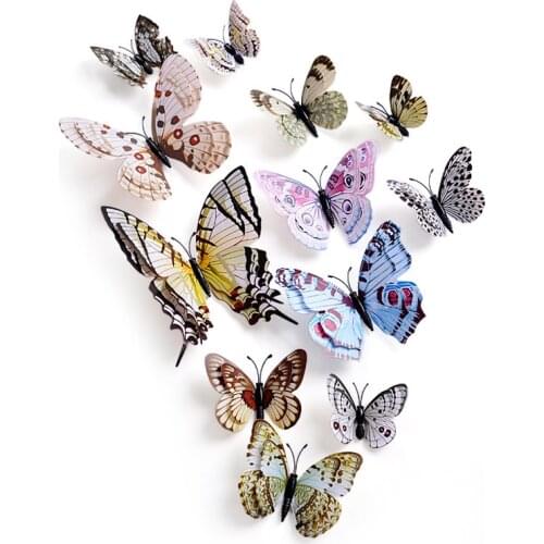 12pcs/set Creative 3D Butterfly Wall Sticker for Wedding Decoration Living Room Window Home Decor Colorful Butterflies Stickers