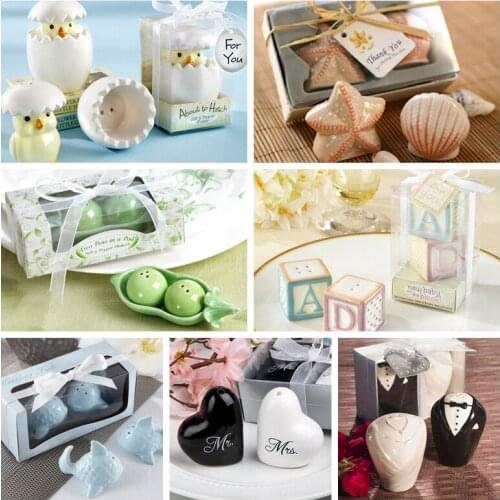 2Pcs/lot=1Set Wedding Gift For Guest of Two Peas in a Pod Ceramic Salt and Pepper Shakers For Party Decoration Wedding souvenirs