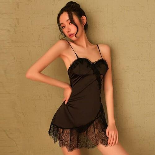 2020 Sexy lingerie womens sexy nightdress lace tight skirt temptation perspective suspenders home service pajamas set