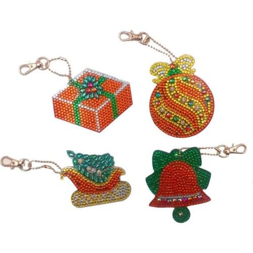 4pcs DIY Christmas Full Drill Special Shaped Diamond Painting Keychain Key Ring Diamond Embroidery Cross Stitch Needlework Gift