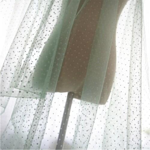 5yrds Mint Green Tulle Lace Fabric With Velvet Polka Dot