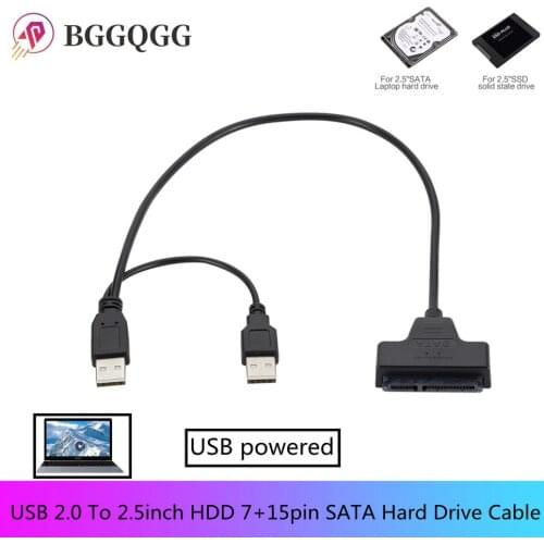 BGGQGG Usb To Sata USB 2.0 To 2.5inch HDD 7+15pin SATA Hard Drive Cable Adapter for SATA SSD & HDD adapter usb2.0 power supply