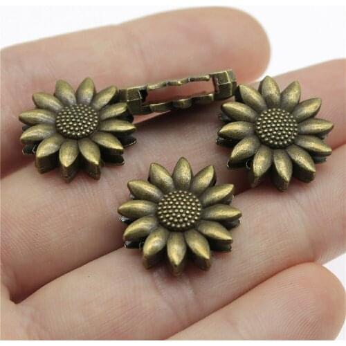 10pcs 19x19x5mm Sunflower Flower Bracelet Beads For Jewelry Making Antique Bronze Color Charm Sunflower