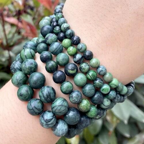 Wholesale Natural Green Web Rhodonite Stone Round Beads For Jewelry Making 6/8/10mm Spacer Loose Beads Diy Bracelet Necklace