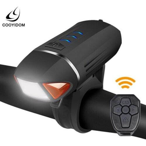 Black USB Rechargeable LED Bike Remote Control Headlight Bicycle Front Turn Signal Horn Light Cycling Accessories