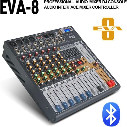 Debra Audio Clean sound!Pro EVA-8 8Channels Audio Mixer dj consoler with 48V Phantom Power USB Bluetooth for Recording Stage