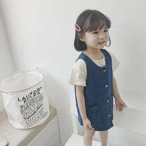 Childrens Skirt New Cute Girls Denim Vest Skirt Solid Color Single-breasted Denim Skirt Baby Skirt All-match