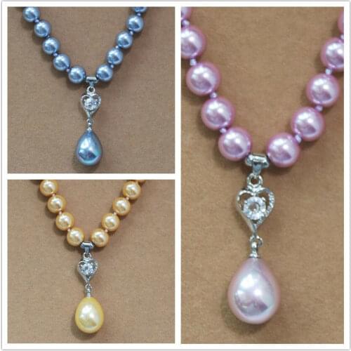 Long 14"-24" 8mm South Sea Shell Pearl Round Beads Drop Pendant 12x16mm Necklace