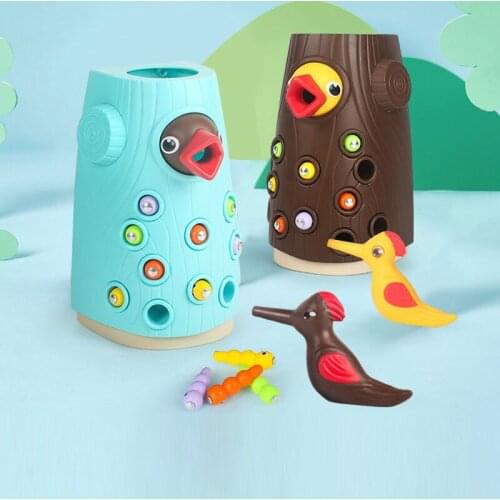 Woodpecker Magnetic Catch the Worm Animal Feeding Game Small Birds Family Toys Children Educate Fishing Toys Set Kids Gift Kit