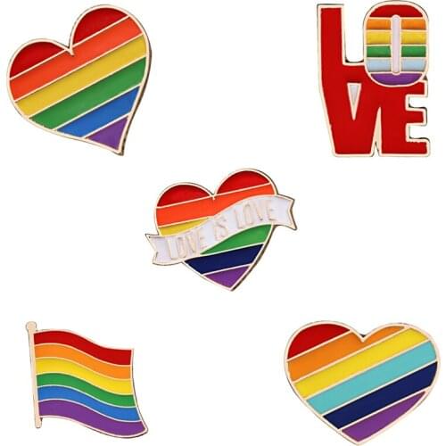 Flag Rainbow Heart Brooch Peace And Love Enamel Pins Clothes Bag Lapel Pin Gay Lesbian Pride Icon Badge Hot