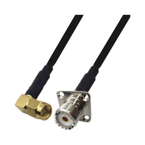 RG174 Cable SMA Male Right Angle To UHF SO239 Female 4 Hole Flange Panel Mount RF Coaxial Cable