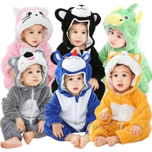 Newborn Baby Romper Winter Costume Baby Boys Clothes Flannel Baby Girls Clothing Animal Cat Panda Onesies Baby Rompers Jumpsuits