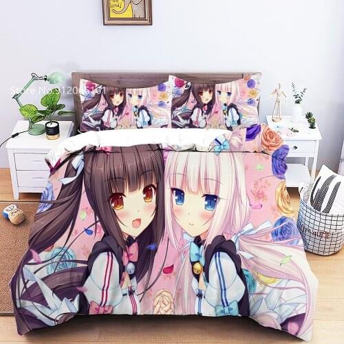 Nekopara Bedding Set 3D Print Sexy Girl Duvet Cover Cartoon Anime Bed Cover Set Single Queen King Bed Cover Sets Pillowcase
