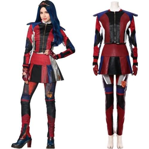 Descendants 3 Evie Cosplay Costume Top Pants Full Set Adult Women Kids Halloween Carnival Costume
