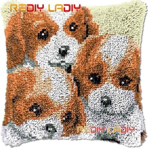 Latch Hook Cushion Three Poppies DIY Needlepoint Kits Chunky Acrylic Yarn Arts Crocheting Lofty Pillow Case Hobby & Crafts