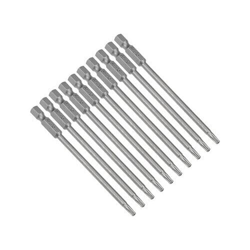 10 Pcs 1/4" Hex Shank T15 Magnetic Security Torx Screwdriver Bits 100mm Length