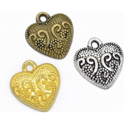 90 Pieces/Lot 17*15mm Metal Heart Shape Pendant Necklace Bracelet Accessories DIY Charms For Jewelry Making