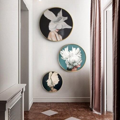 Fashion Modern Figure Model Lady Beauty Flower Feather Wall Art Picture Poster Print For Living Room Home Canvas Painting Decor