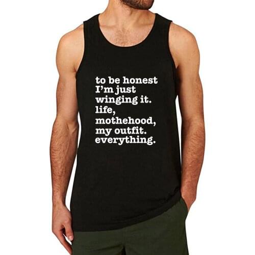 Lyprerazy Mens I'm Just Winging It. Workout Gym Funny Printed Tank Top