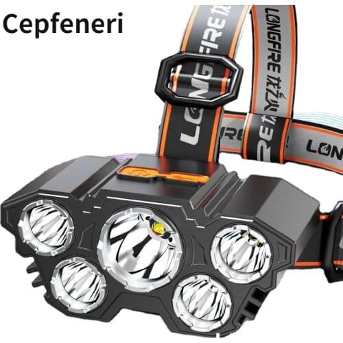 Led Five-Head Headlamp Strong Light Super Bright Rechargeable rechargeable lantern Lamp Super Bright Head-Mounted Miners Lamp