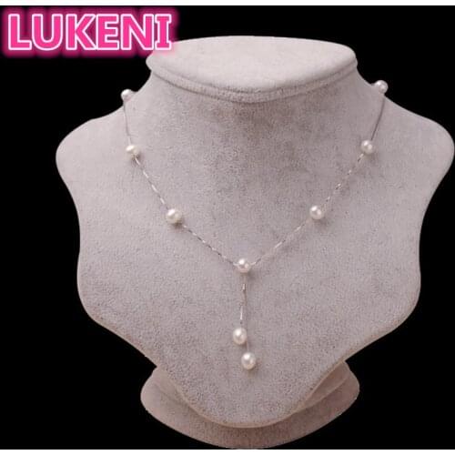 Real nearround 7-8mm Natural Pearl Tassel pendant Necklace S925 sterling silver Pearl necklace For women Free shipping