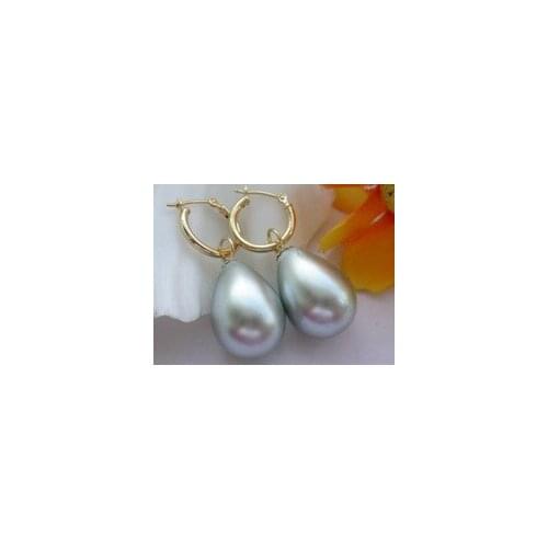Lovely Fine WOW 16mm drip gray south sea shell pearl dangle earring wholesale Hook 1[pair] Earrings collares kolye