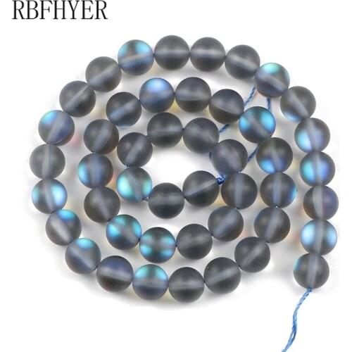 RBFHYER Natural Dark blue Stone Matte Labradorite beads 6 8 10mm Round Spacer Loose beads for Jewelry Making DIY Men Bracelet
