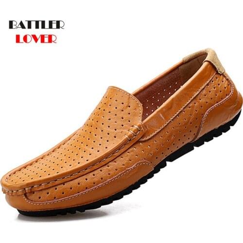 New Arriving Men Genuine Leather Casual Sandals Dad Summer Bussiness Shoes New Mens Breathable Slipper Driving Moccasins