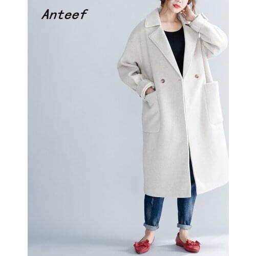 Plus size oversize wool vintage casual loose long autumn winter coat for women jacket 2021 clothes Outerwear