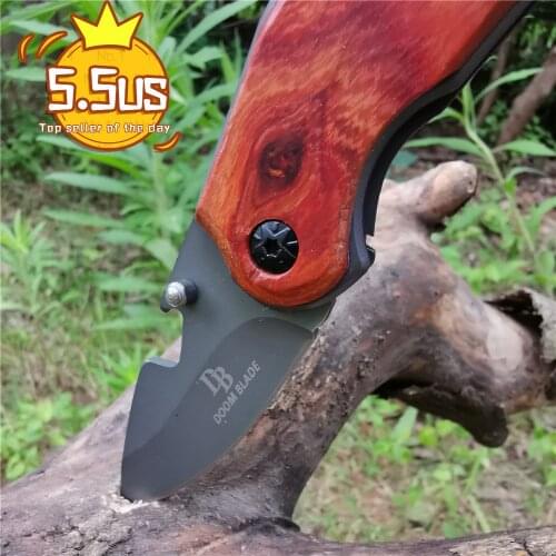 USA Mini Folding Knife 5CR15MOV Blade Wood Handle Knives Camping Survival Hunting Pocket Knife Tactical Knife EDC Tools