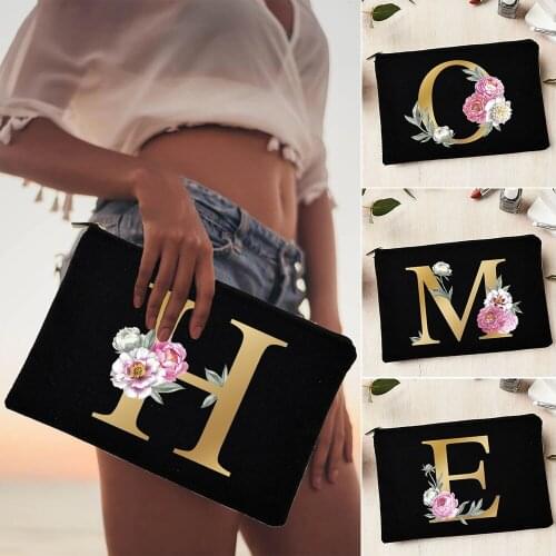 Bride Wedding Cosmetic Storage Bag Floral Alphabet Printing Makeup Bags Ladies Outgoing Travel Beach Tote Purse Wedding Gifts