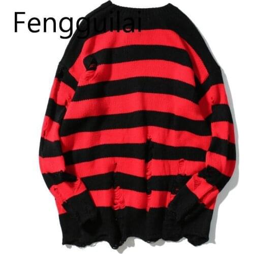 Two colors Mens Ripped Holes Sweater autumn new Vintage oversized high quality Loose Cotton Casual men Pullovers sweater