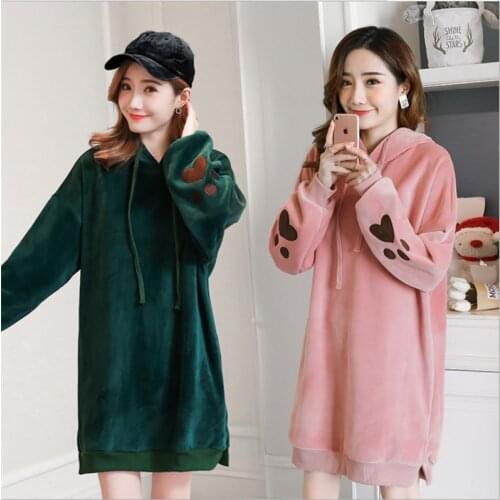 Maternity Velvet Hoodies Tops Rabbit Hooded velvet sweater Dress Autumn Winter Pregnancy Clothes Coat Hoodie For Pregnant Women