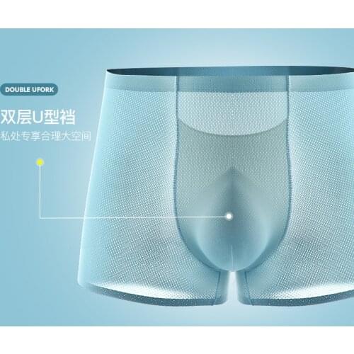 4Pcs/Pot 2021 Men Underwear Flat Pants Silk Dry Mens Boxer Network Port Mesh Comfortable and Light Breathe Freely