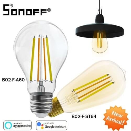 SONOFF B02-F-ST64/A60 Smart WiFi LED Filament Bulb E27 Dimmable Light Bulbs Lamp Dual-Color Remote Control Via Alexa Google Home