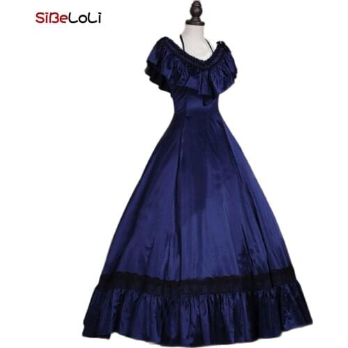 Victorian Edwardian Wild West Saloon Girl Dark Blue Period Ball Gown Fancy Theatrical Dress