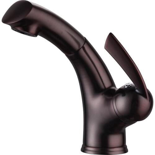 Pull Out Rotated Bathroom Basin Faucet Deck Mount Mixer Tap Kitchen Faucet Brown Bronze Chrome Gold 2172