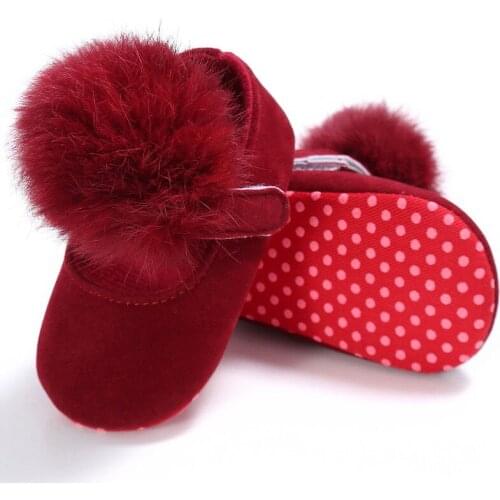 Newborn Infant Baby Girls High Crib Shoes Cotton Pom Pom Ball Princess Toddler Soft Sole Shoes Prewalker Anti-slip Sneaker